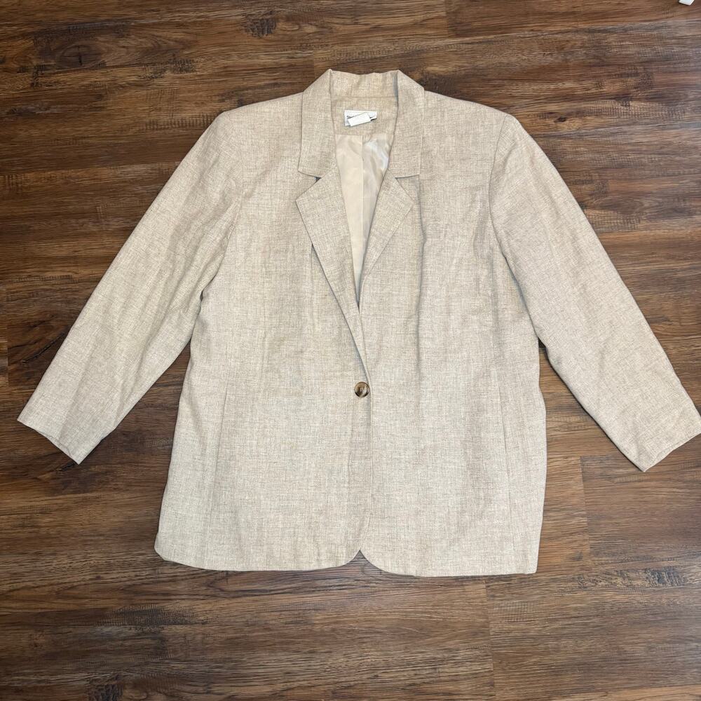 Stephanie Thomas Sport Linen Blend size 16 tan khaki blazer VINTAGE